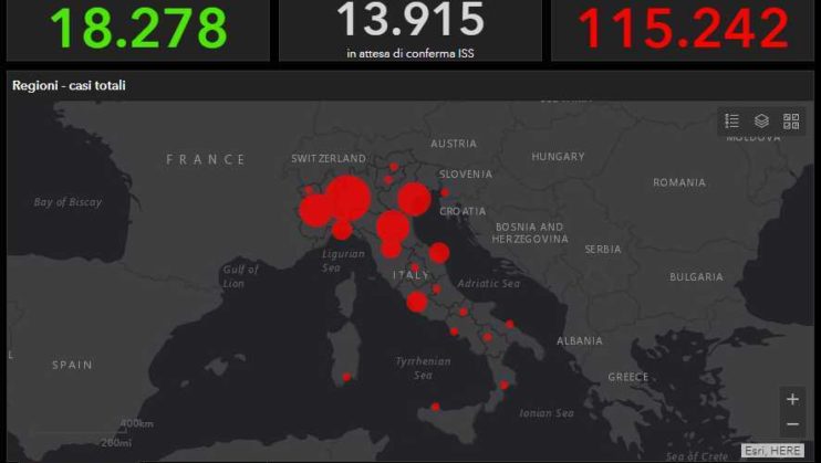 Coronavirus Italia, ultimo bollettino: 13.915 morti, 115.242 casi totali, 83.049 attualmente positivi